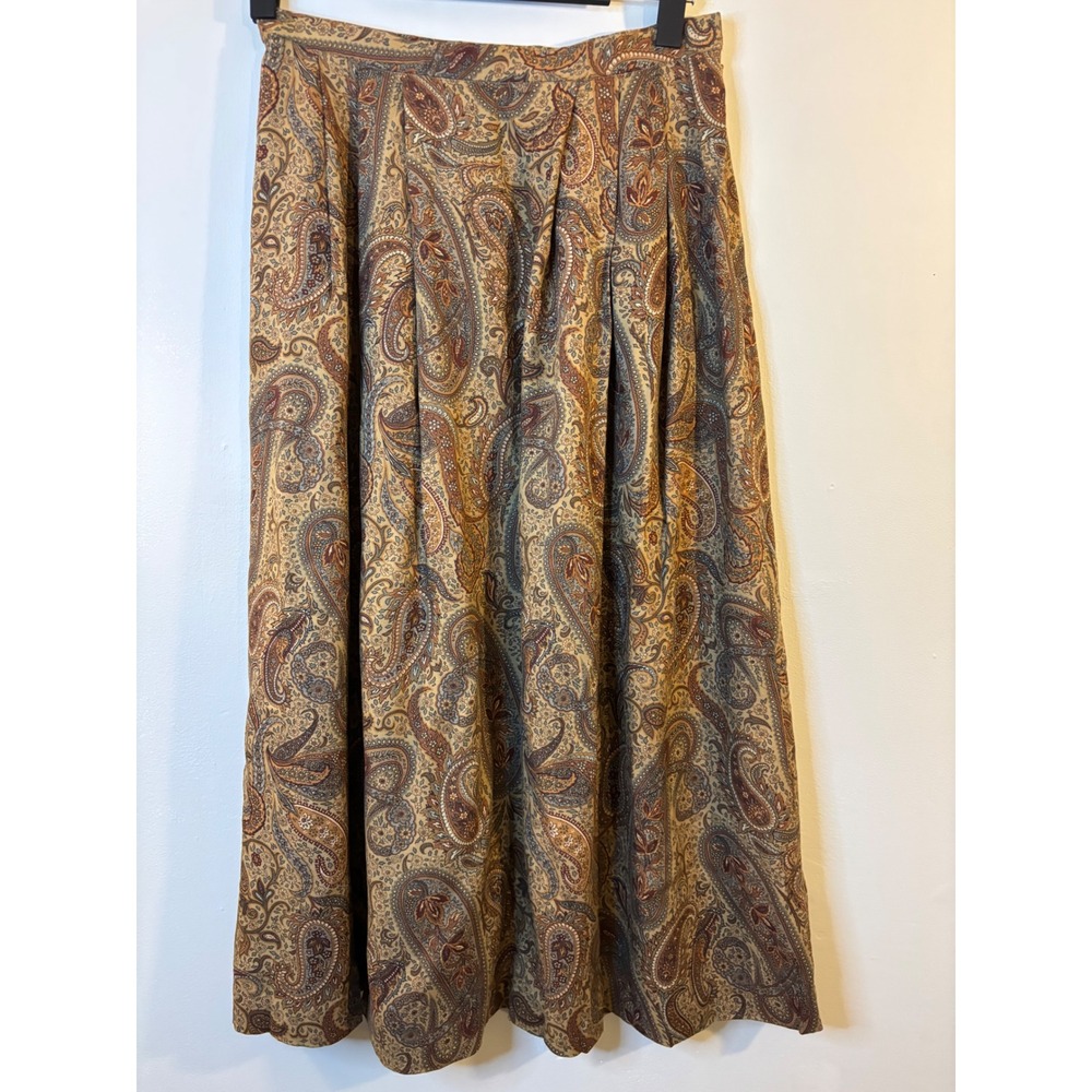 Pendleton Brown Floral Paisley Midi Skirt 8 Wool Blend